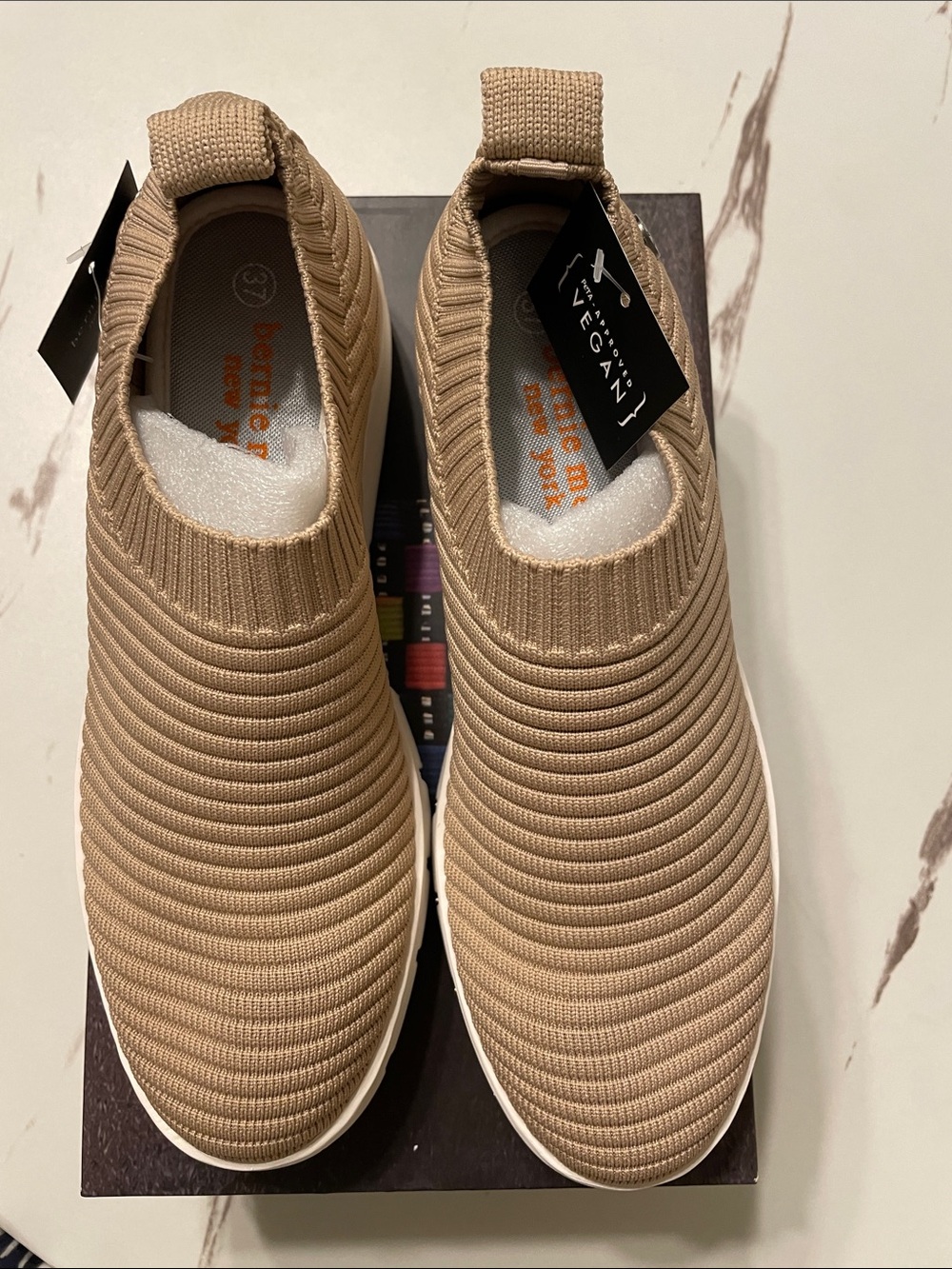 bernie mev. Knit Slip-On Platform Loafers - Tan